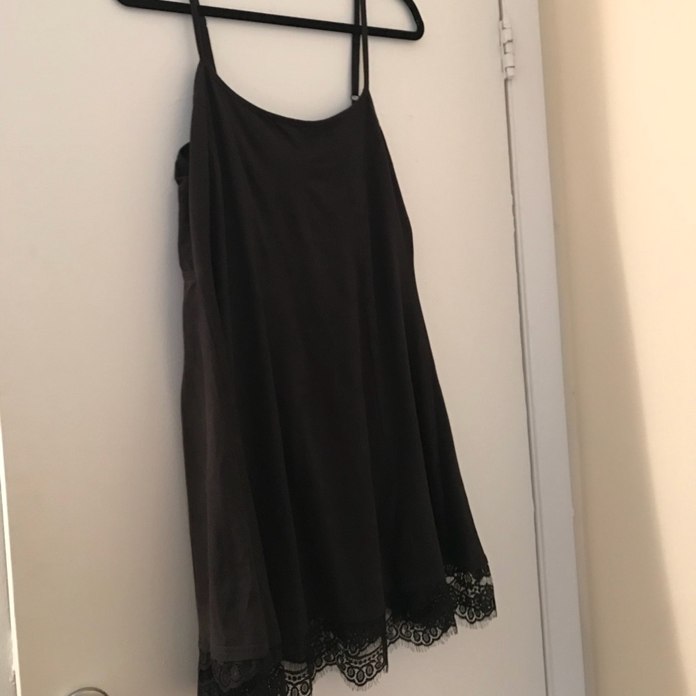 Black faux suede dress with lace detail